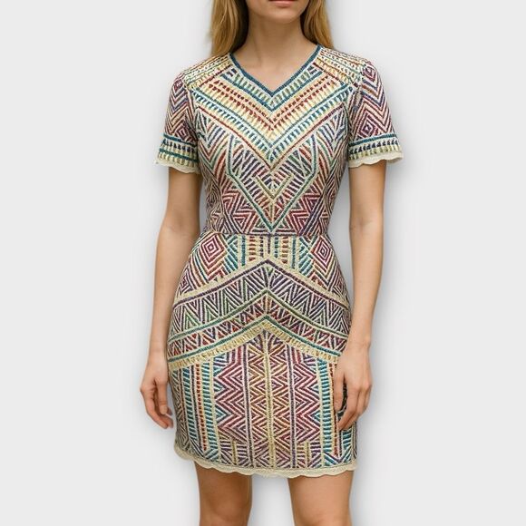 Adelyn Rae Embroidered Dress Fringe Exposed Zipper Back Cut Outs Size S - Picture 1 of 11